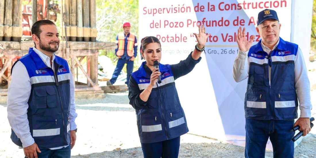 Evelyn Salgado supervisa construcción de pozo profundo para ampliar abasto de agua en Chilpancingo.