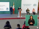 Andrés Manuel López Obrador y Octavio Romero en la mañanera.
