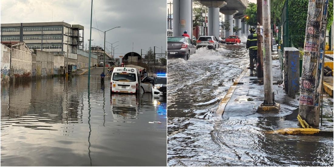 Inundaciones en la alcaldía Iztapalapa, tras intensas lluvias del 23 de junio de 2026.