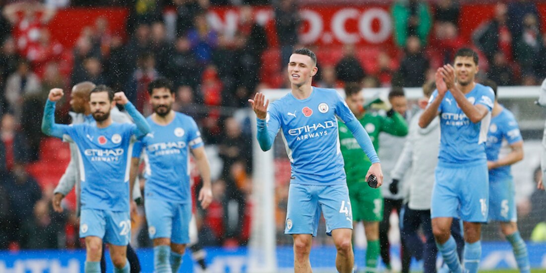 Futbolistas del Manchester City celebran un triunfo este año.