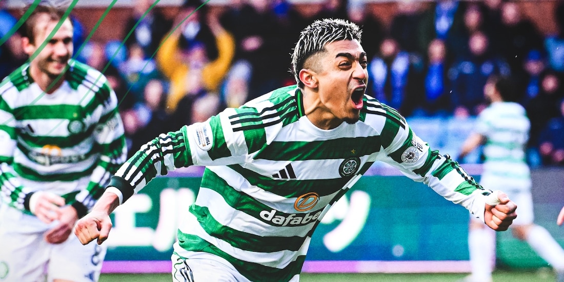 Julián Araujo celebra su primer gol con el Celtic en Escocia.