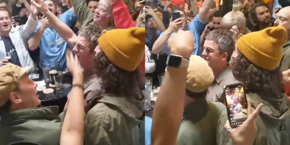 Noel Gallagher celebró con otros aficionados la coronación del Manchester City en la Champions League.