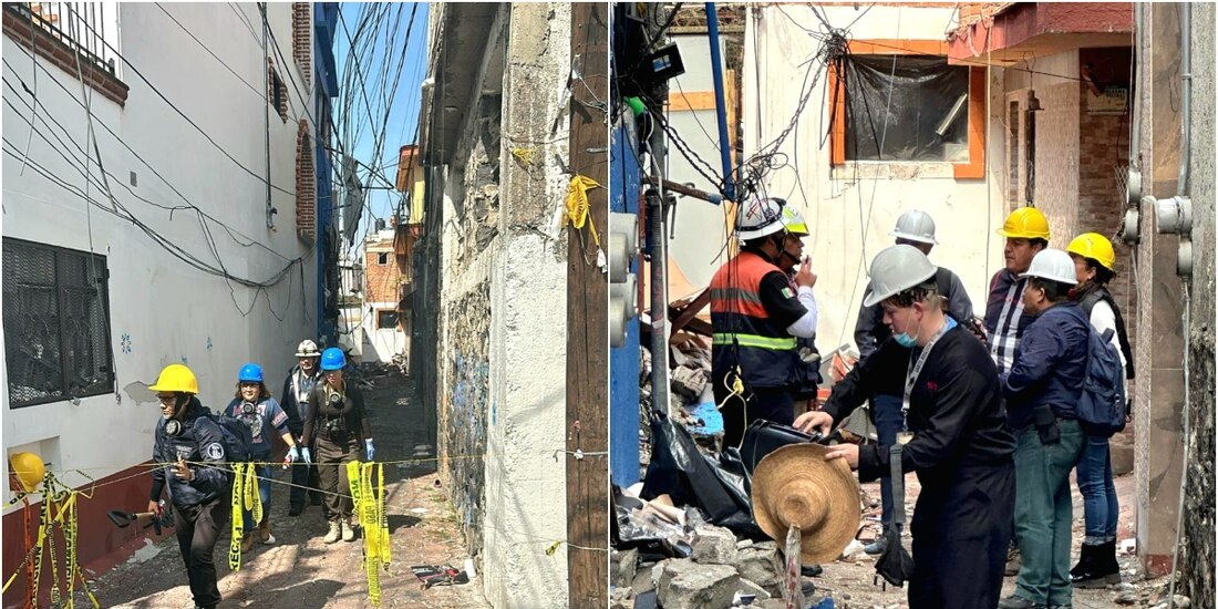 Siguen los trabajos de apuntalamiento de viviendas afectadas por explosión en alcaldía Coyoacán.
