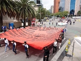 Aspecto de una marcha de normalistas en la Ciudad de México.