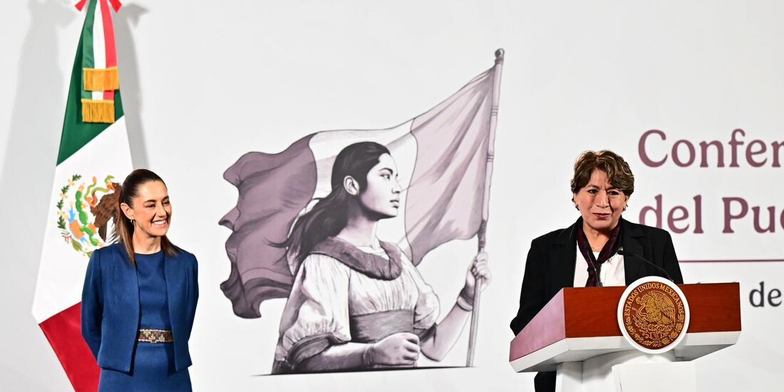 Delfina Gómez en la conferencia de la Presidenta de México.