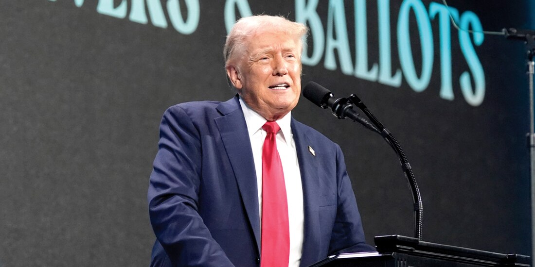 El candidato republicano, Donald Trump, ayer en la Cumbre de Creyentes.