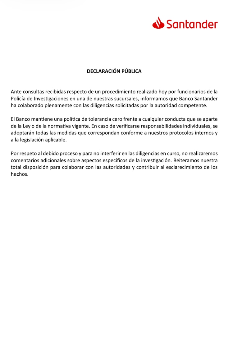 Comunicado del banco Santander