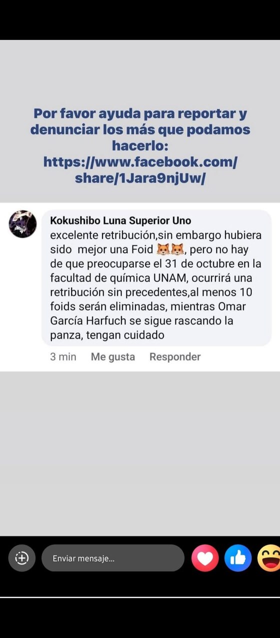 Amenazas contra la comunidad de la Facultad de Química de la UNAM.