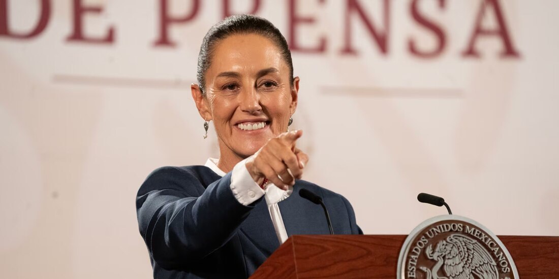 La Presidenta de México, Claudia Sheinbaum, en conferencia de prensa desde Palacio Nacional.