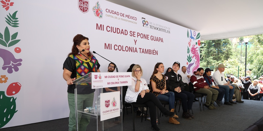 Clara Brugada durante el arranque del programa "Mi Ciudad se pone guapa y mi colonia también”, en Álvaro Obregón.