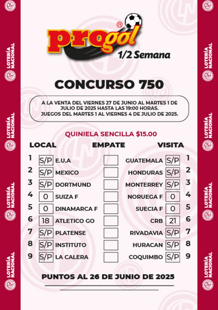 Quiniela del Progol Media Semana.