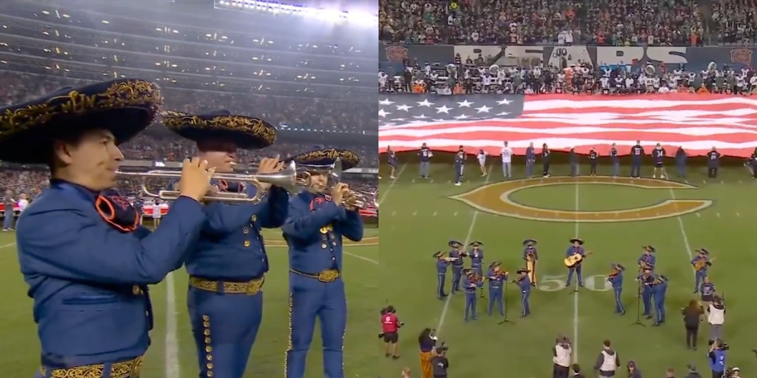 Mariachis entonaron el Himno de Estados Unidos previo al juego de NFL entre Bears y Eagles.