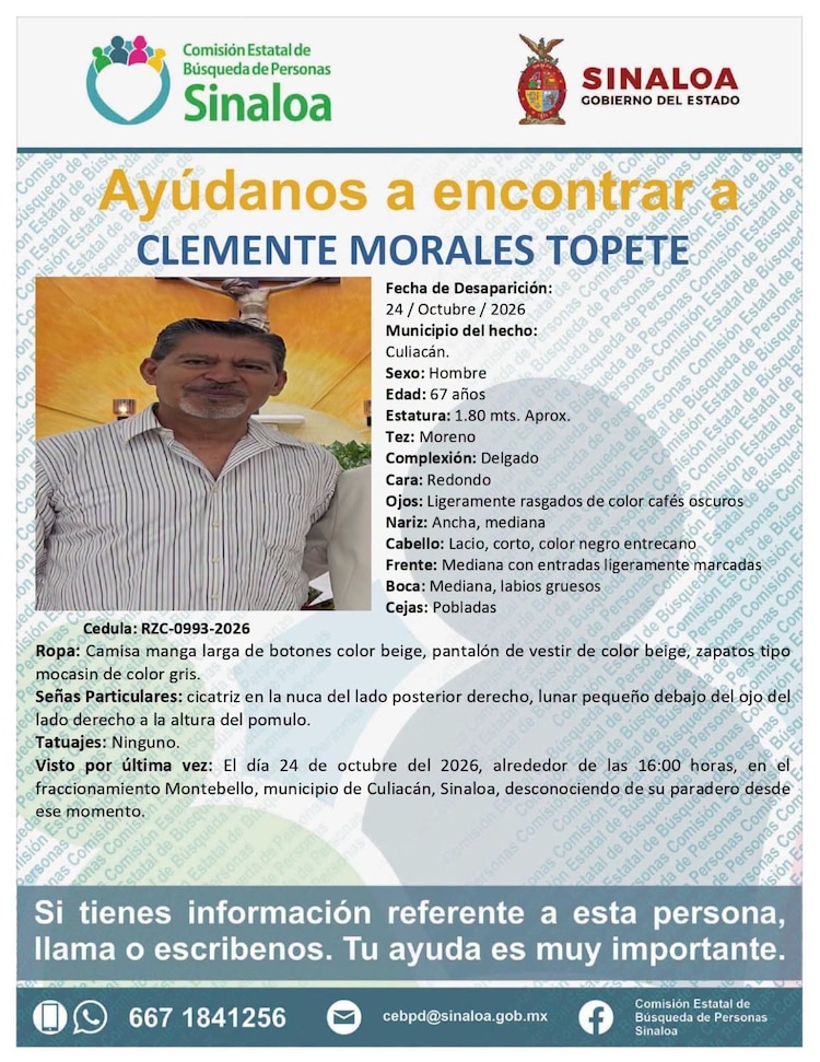 Ficha de búsqueda del sacerdote Clemente Morales Topete.