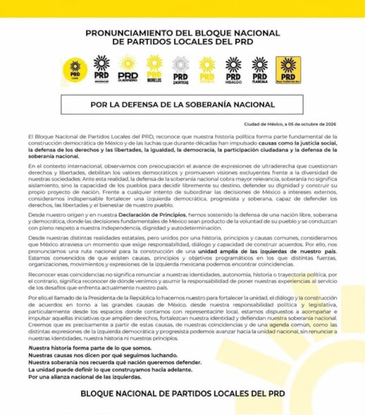 Comunicado del Bloque Nacional del PRD