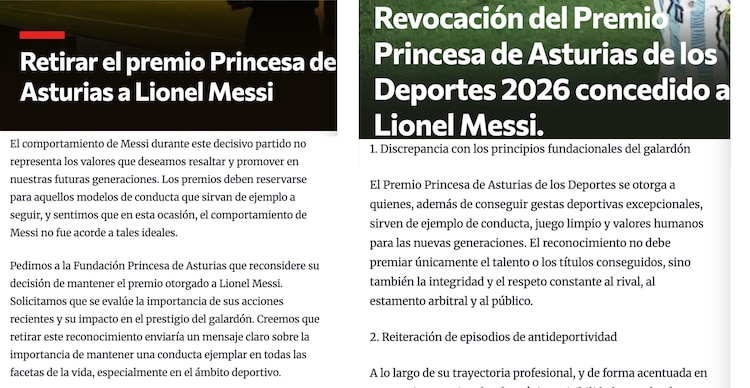 Españoles piden que no le entreguen el premio Princesa de Asturias a Messi