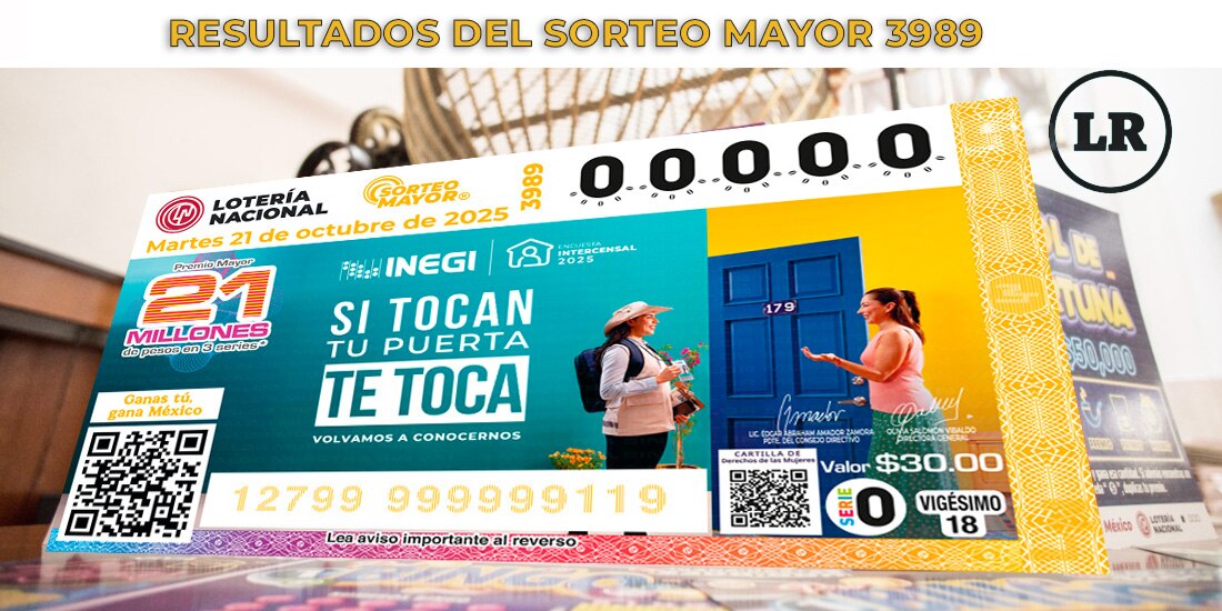 Resultados Sorteo Mayor 3989 del 21 de octubre del 2025 de Lotería Nacional.
