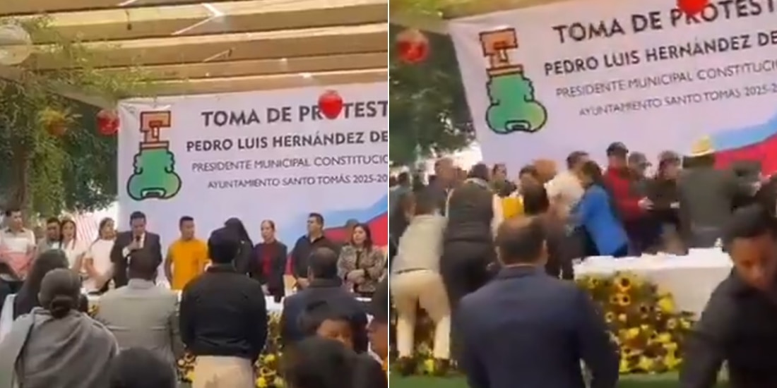 Interrumpen toma de protesta de alcalde de Santo Tomás de los Plátanos, pero logra huir.