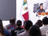 LA MANDATARIA federal, ayer, en conferencia en Palacio Nacional.
