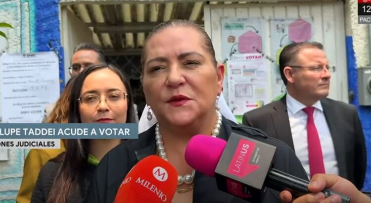 Guadalupe Taddei habla con la prensa después de emitir su voto.