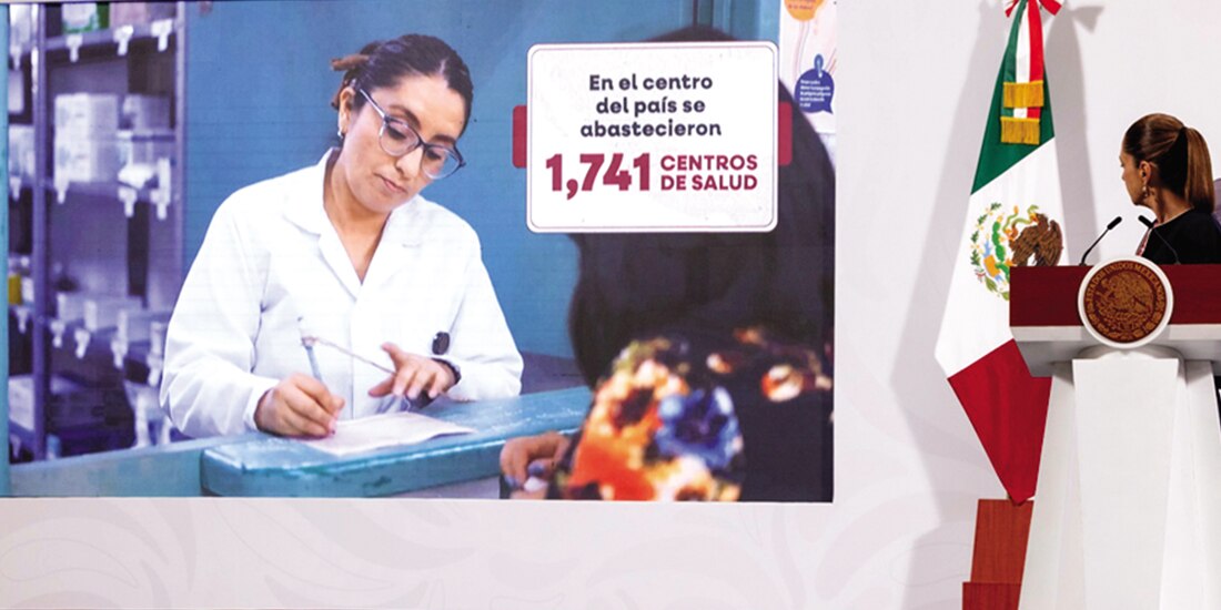 La Presidenta Claudia Sheinbaum, ayer, en conferencia de prensa donde presentó la distribución de medicamentos.