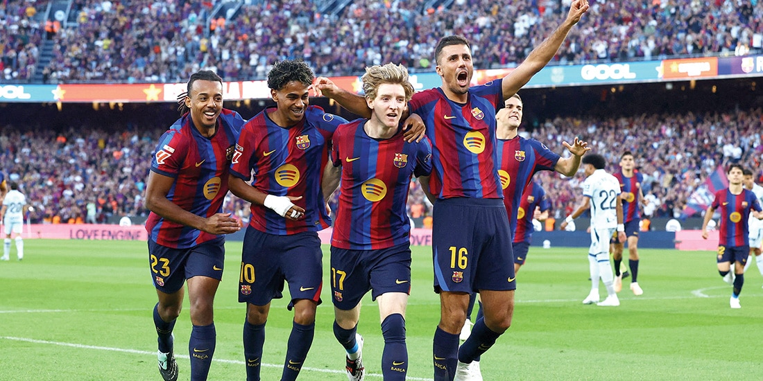 Futbolistas blaugranas festejan una de sus anotaciones del fin de semana.