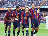 Futbolistas blaugranas festejan una de sus anotaciones del fin de semana.