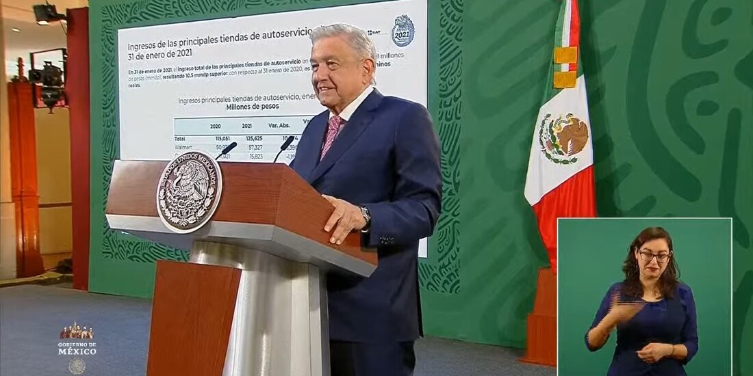 El Presidente AMLO en su conferencia del 8 de febrero de 2021.