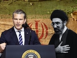 Pete Hegseth, secretario de Guerra de EU (izq.) anuncia que el nuevo líder supremo de Irán, Mojtaba Jamenei (der.), está gravemente "herido".
