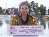 LA JEFA de Gobierno, ayer, junto al depósito restaurado