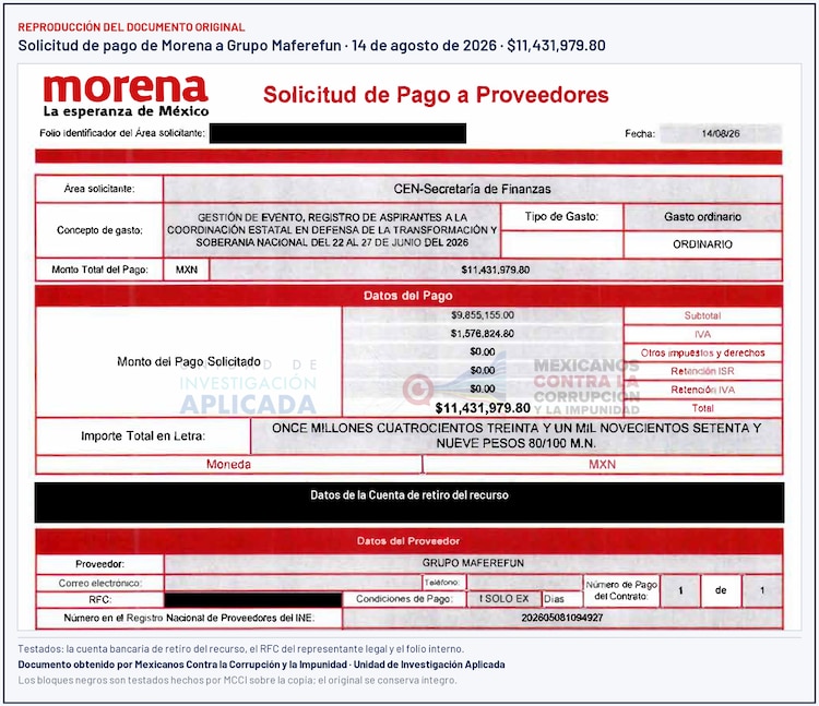 Aspecto de uno de los contratos entregados a Grupo Maferefun.