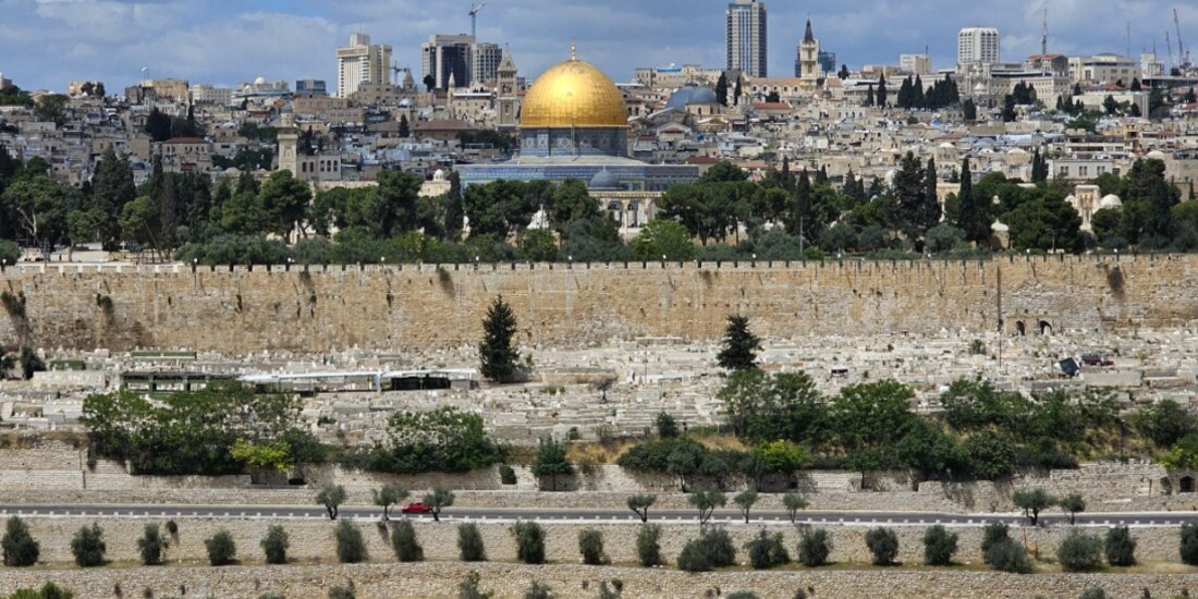 Vista de Jerusalén, donde están el Domo de la Roca y el Monte de los Olivos.