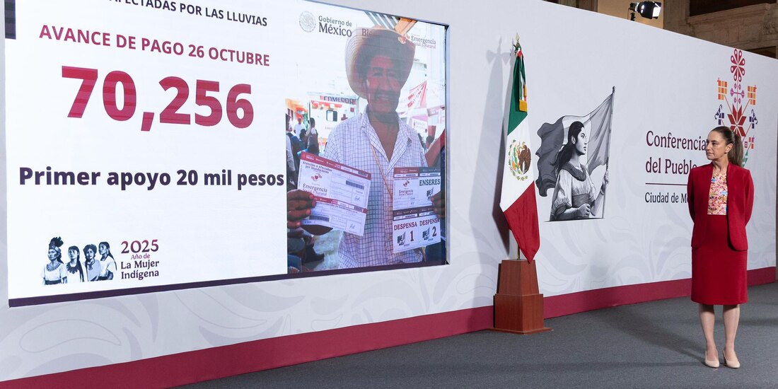 La presidenta Claudia Sheinbaum y su gabinete informaron que más de 70 mil familias han recibido apoyos tras las lluvias de octubre.