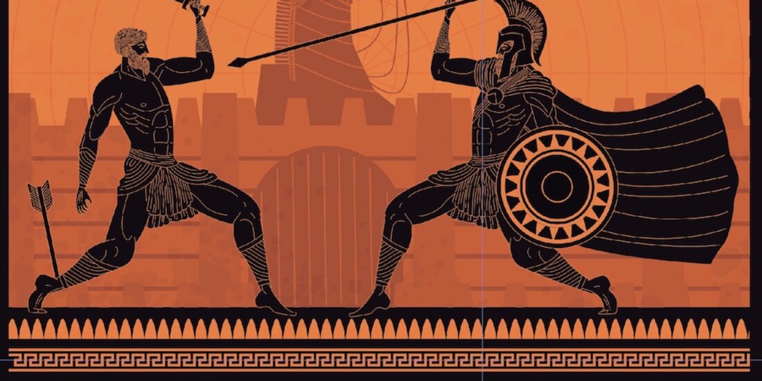 Ilustración en cerámica sobre la Guerra de Troya.