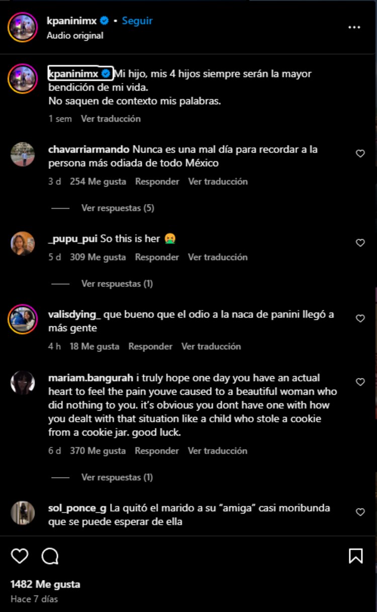 En el instagram de Karla Panini ya hay comentarios en inglés donde la acusan por quitarle el marido a su mejor amiga.