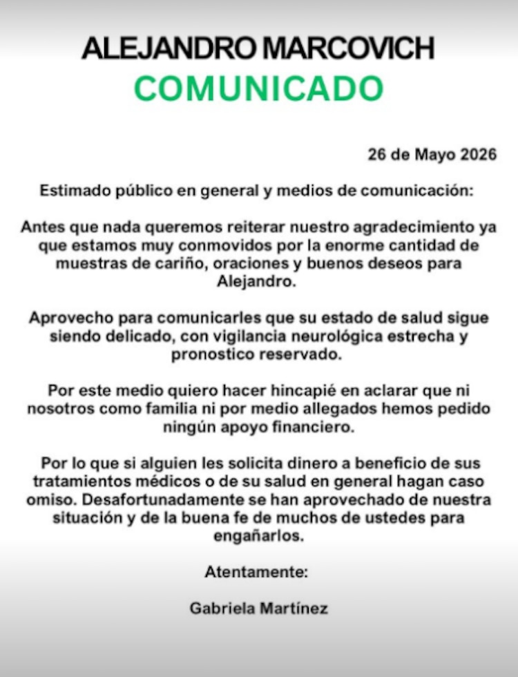 Mensaje de la familia de Alejandro Marcovich