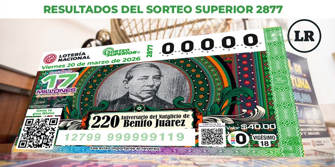 Resultados del Sorteo Superior 2877 del 20 de marzo del 2026.