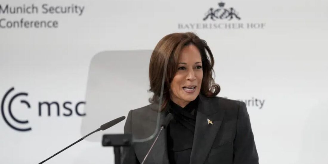 La vicepresidenta de EU, Kamala Harris, durante la Conferencia de Seguridad en Munich.