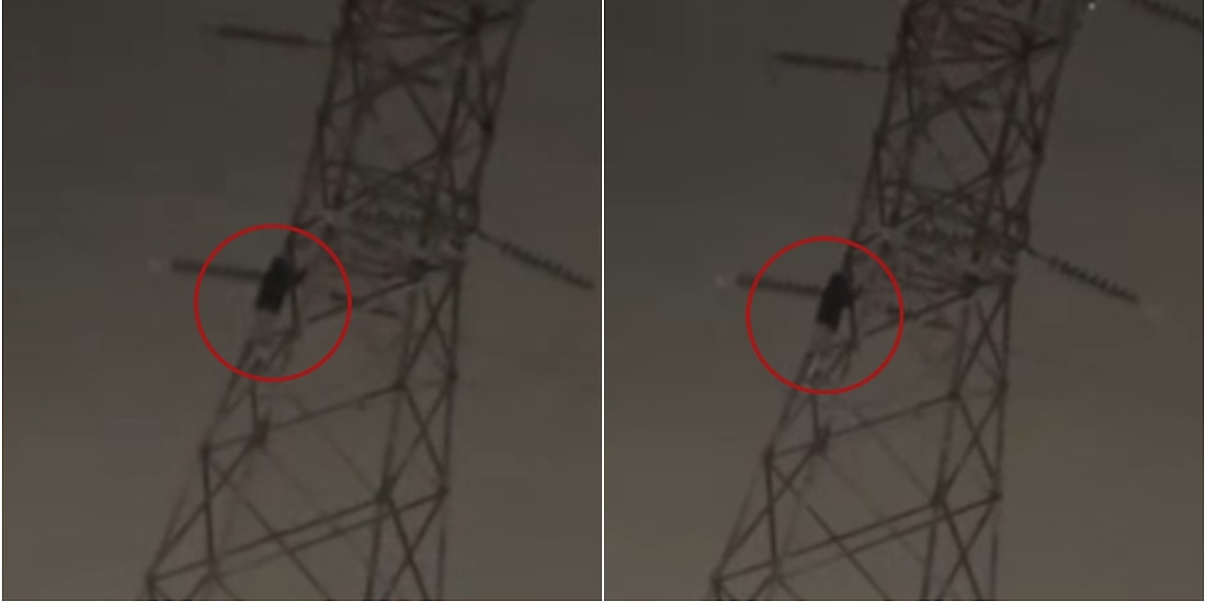 Momento en el que persona desciende de torre de alta tensión en Ecatepec.