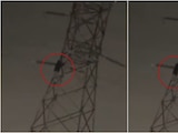 Momento en el que persona desciende de torre de alta tensión en Ecatepec.