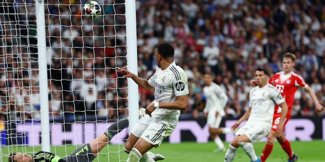Momento exacto del gol de Kylian Mbappé en el segundo tiempo del Real Madrid vs Bayern Múnich.