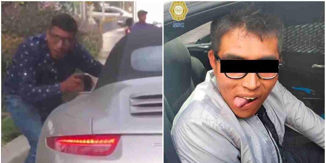 A la izquierda, el sujeto mientras comete un asalto; a la derecha, ya detenido