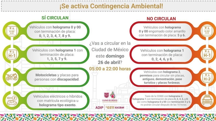 Así aplica el Hoy No Circula este domingo 26 de abril de 2026.
