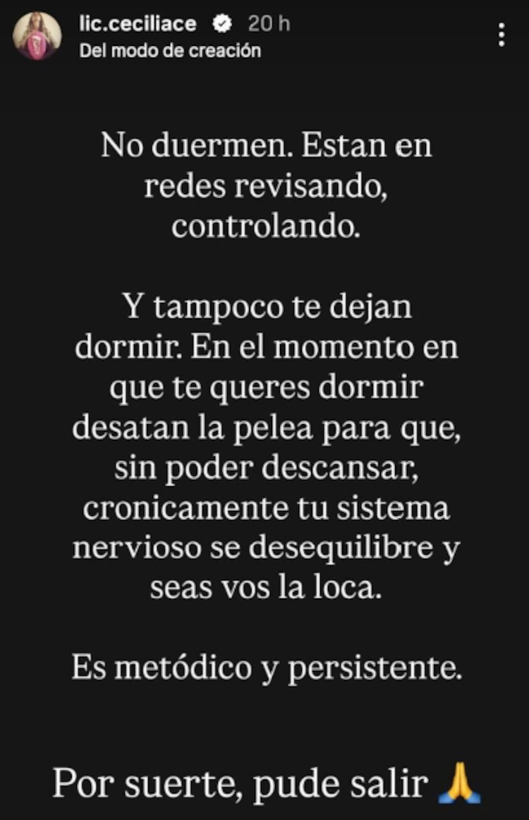 Historia de Instagram de Cecilia Ce