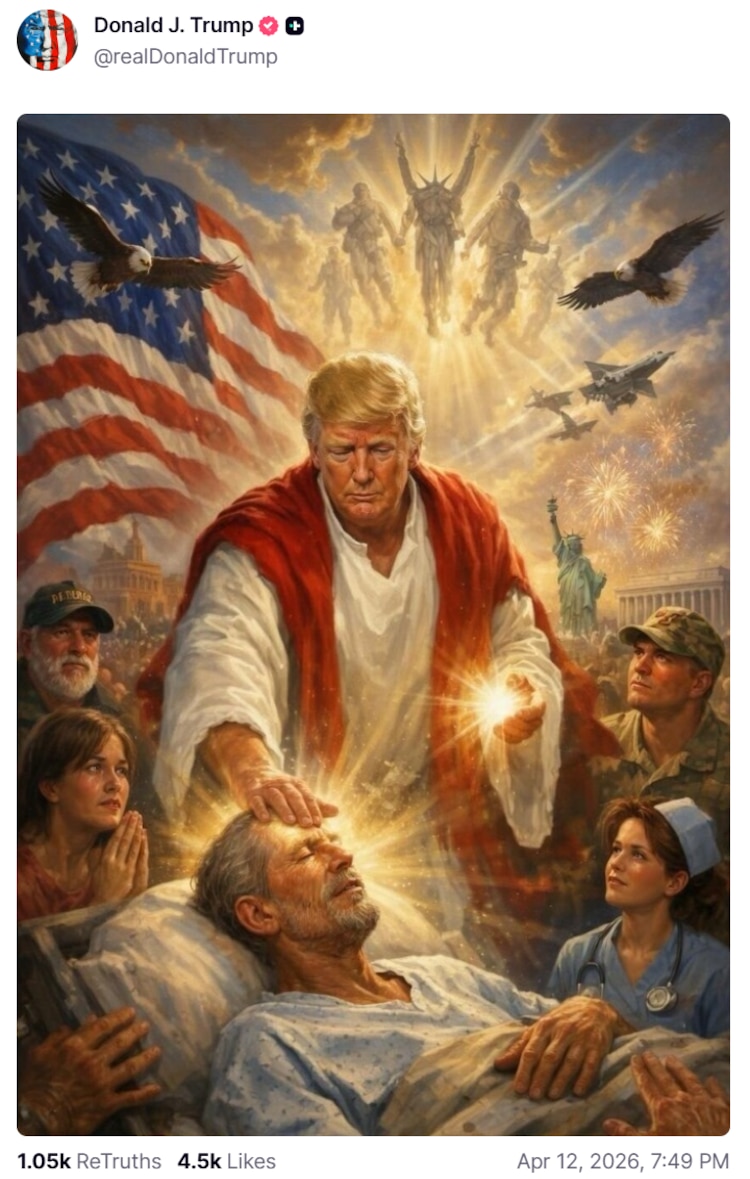 Donald Trump aparece caracterizado como Jesucristo en una imagen generada con IA.