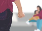 Imagen de un hombre cerrando el puño con la intención de agredir a una mujer y una menor de edad.