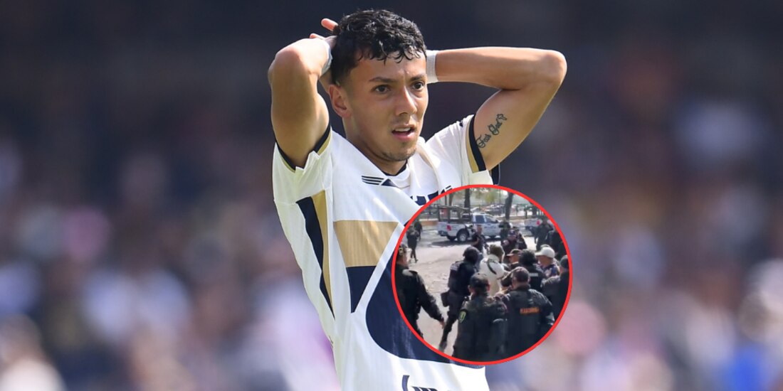 Aficionado de Pumas fue detenido por un grupo de policías a las afueras de Ciudad Universitaria.