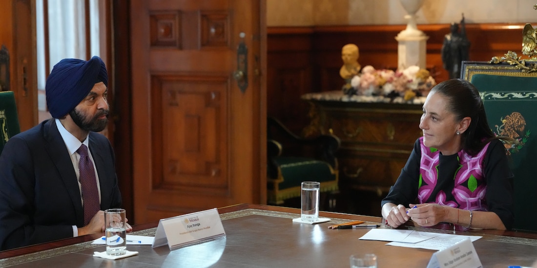Presidenta Claudia Sheinbaum y el presidente del Banco Mundial, Ajay Banga, el 29 de julio de 2026.