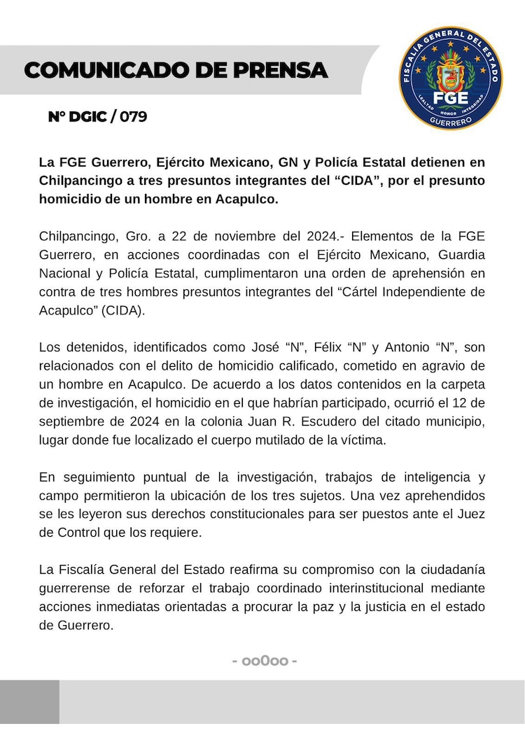 Comunicado de la Fiscalía de Guerrero.