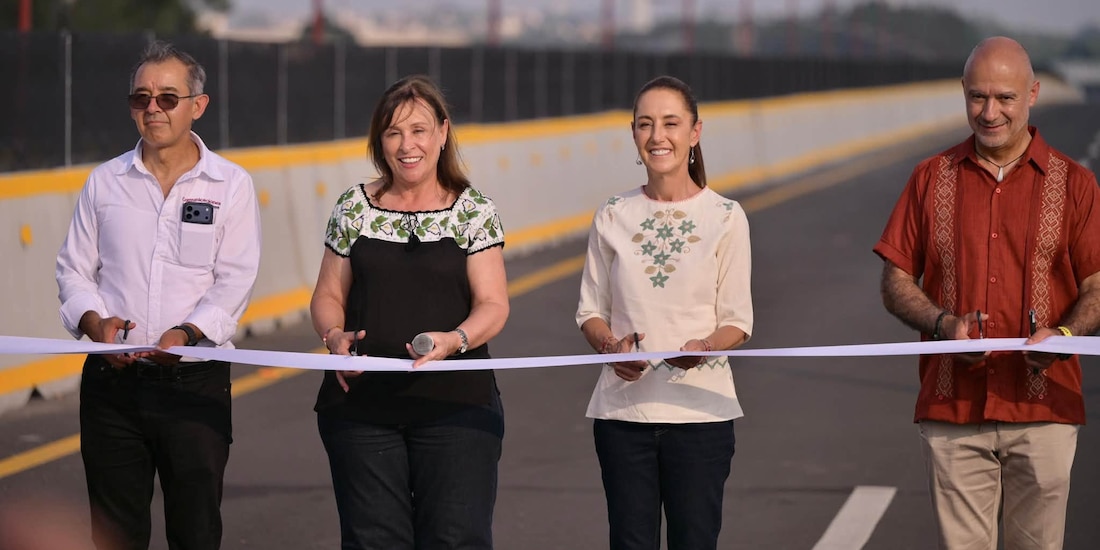 Presidenta Claudia Sheinbaum Pardo durante la inauguración del puente acceso al puerto de Veracruz, el 3 de octubre de 2026.