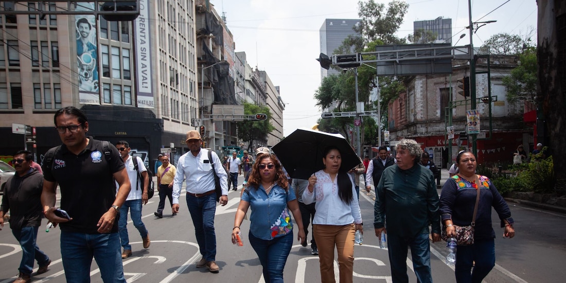 Aspecto de una movilización de trabajadores de la CNTE en CDMX.